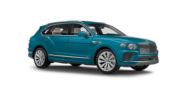 Bentley Jinan Bentley Bentayga EWB Azure front side angled view in Topaz blue coloured exterior. 